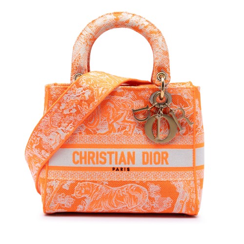 Dior Medium Embroidered Canvas Toile De Jouy Lady D Lite Satchel Orange