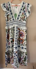 Farm Rio Summer Garden Dress Anthropologie Sleeveless Floral Ruffle   NEW