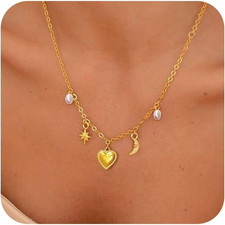 Charm Necklace for Women - 14K Gold Plated Necklaces for Her Delicate Love Heart