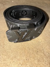Authentic Louis Vuitton Monogram Buckle Logo Belt Black/Gray
