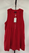 Quince Women 100% Organic Cotton Gauze Sleeveless Swing Dress Wild Cherry L