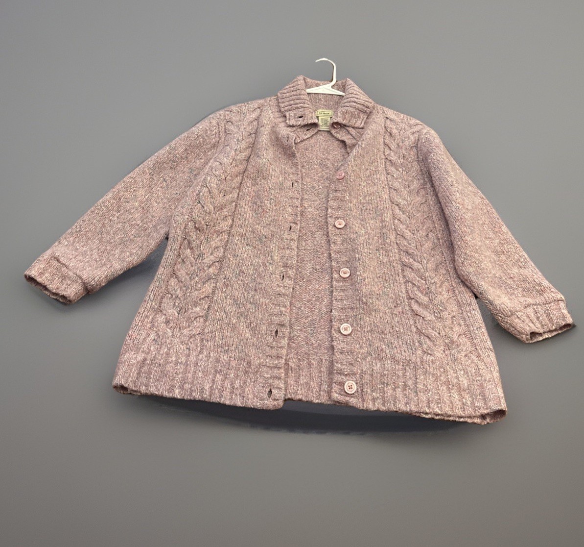 LL Bean Pink Cable Knit Collared Button Wool Blen… - image 1