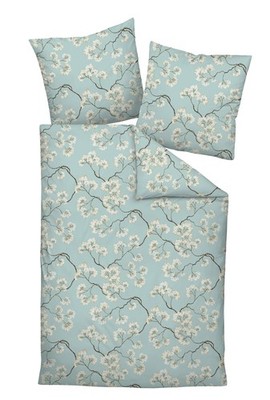 Janine Mako-Satin Bettwäsche Milano 45123, Blüten-Design, eisblau