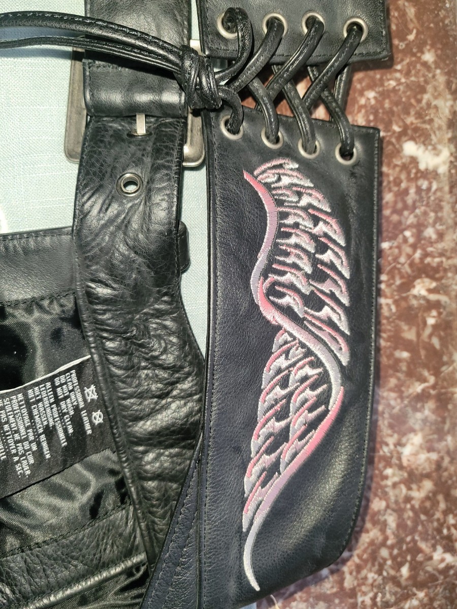 🔥🌷 Womens HTF Harley Davidson Pink Embroidered Wing Leather