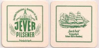 Jever Frisian brewery - old beer mat ''Gorch Fock - three masted bark - 1958''