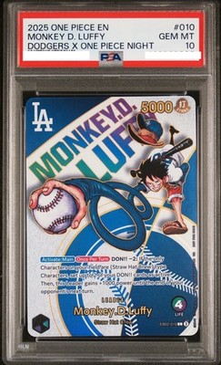 PSA 10 Monkey D Luffy EB02-010 Los Angeles Dodgers x ONE PIECE Night English
