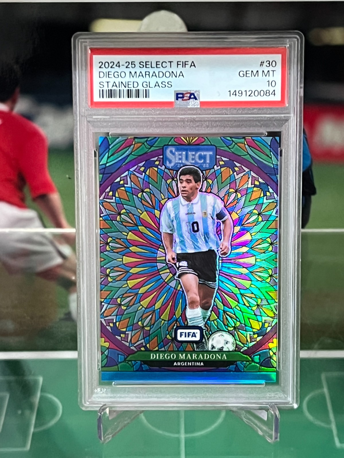 2024-25 Panini Select FIFA Diego Maradona #30 Stained Glass Prizm PSA 10 Gem view 5