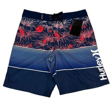Hurley Boys Midnight Navy Floral Striped Board Shorts Size 10 25W 986773-U90 New