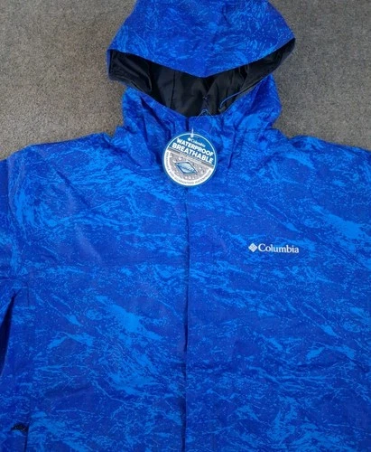 Columbia Jacket Men's 2XL Watertight Printed Hooded Waterproof Blue Full Zip - product listing photo