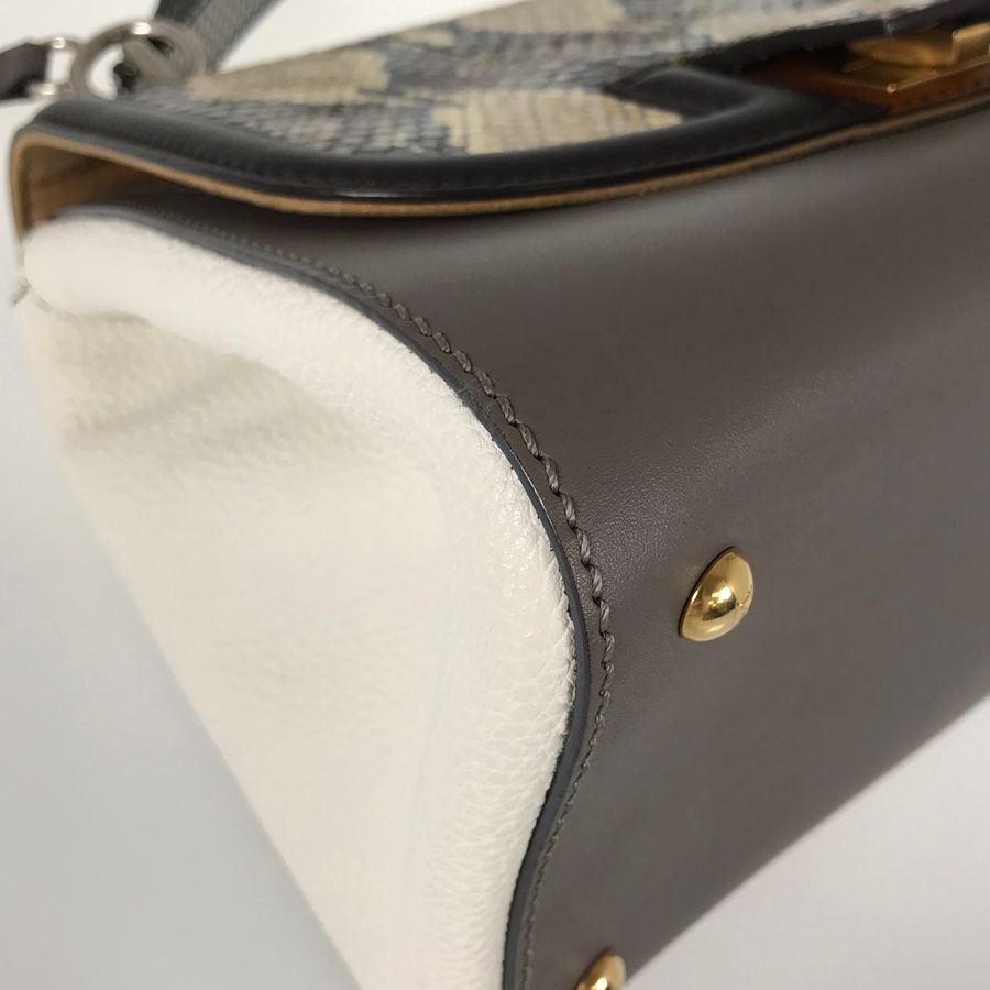 FENDI Silvana Leather Python Handbag Gray White U… - image 4