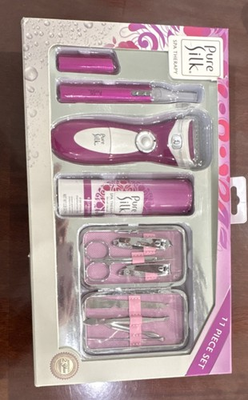 #ad Pure Silk Waterproof Portable 11 Piece Manicure Pedicure Kit Pink White Silver $13.99