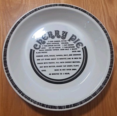 Vintage Cherry Pie Baking Dish Plate Recipe USA 10 Inch Ivory Brown 