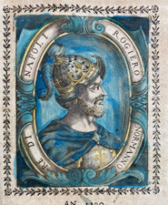 STORIA ANTICA NAPOLETANA-SUGGESTIVO RITRATTO-INCISIONE DEL '700- RE RUGGERO
