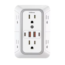 6 Outlet Extender Surge Protector Multi Plug Wall Adapter USB Charger Ports with