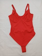 Women's One Piece V-Neck Snaps Red Thong Form-Fitting Bodysuit XL NWOT