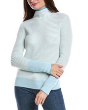 Forte Cashmere Plaited Rib Funnel Neck Cashmere Sweater Women's Blue Xs