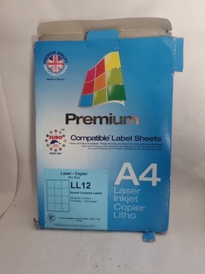 Premium kompatible Etikettenblätter rund eckig LL12 A4 x100 Blatt himmelblau