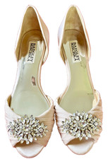 Badgley Mischka Pink Peep Toe D  Orsay Gem Embellished Satin Pump 6.5 2.25  Heel