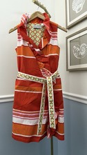 ⭐Dizzy Lizzy | Women's XS | Orange Striped | Belted | Wrap | Ruffle | Dress