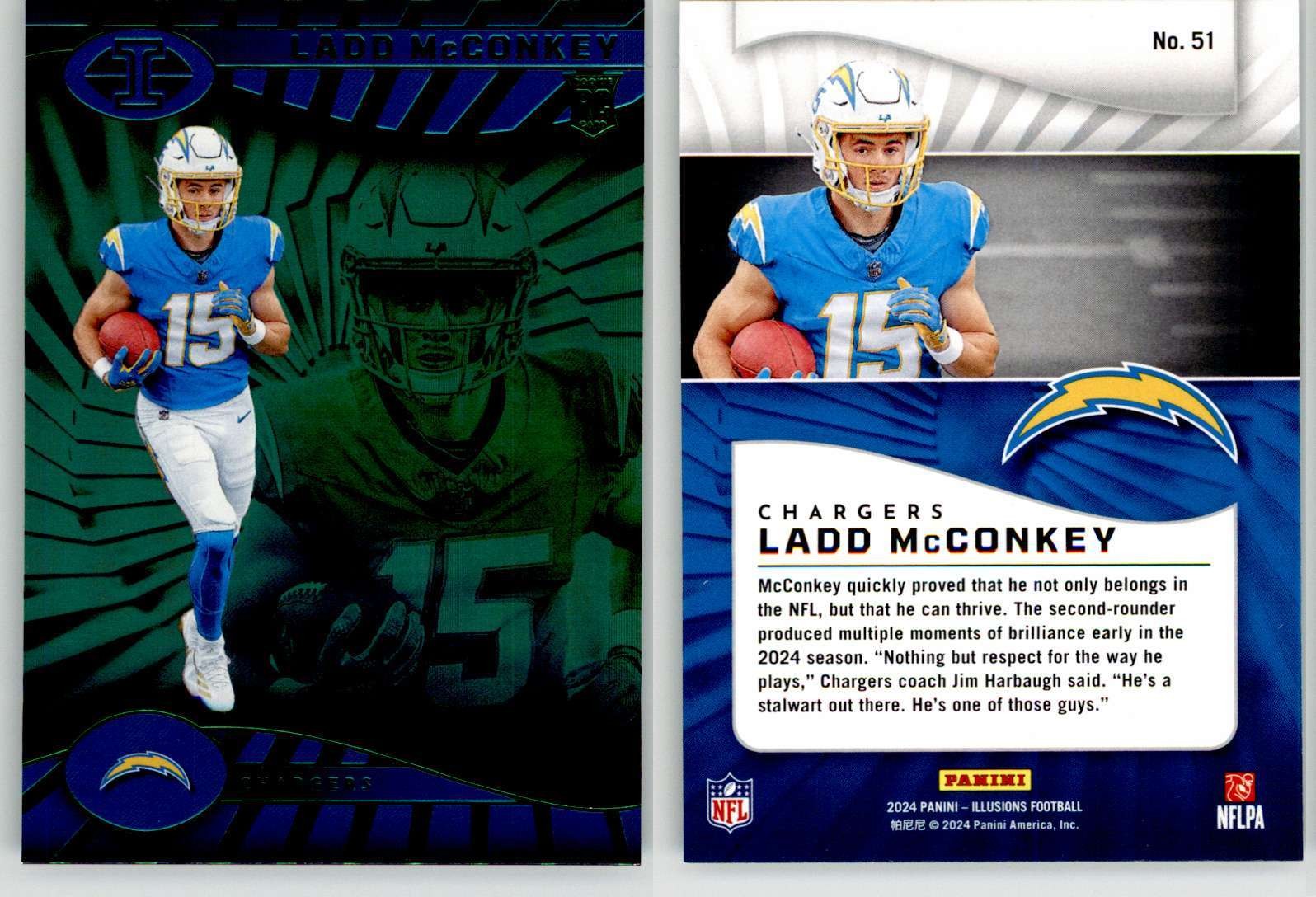 Ladd McConkey 2024 Illusions Trophy Collection Emerald #51 Georgia Chargers RC
