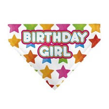 Birthday Girl Text and Stars White Multi Color Slip On Collar Bandana Only