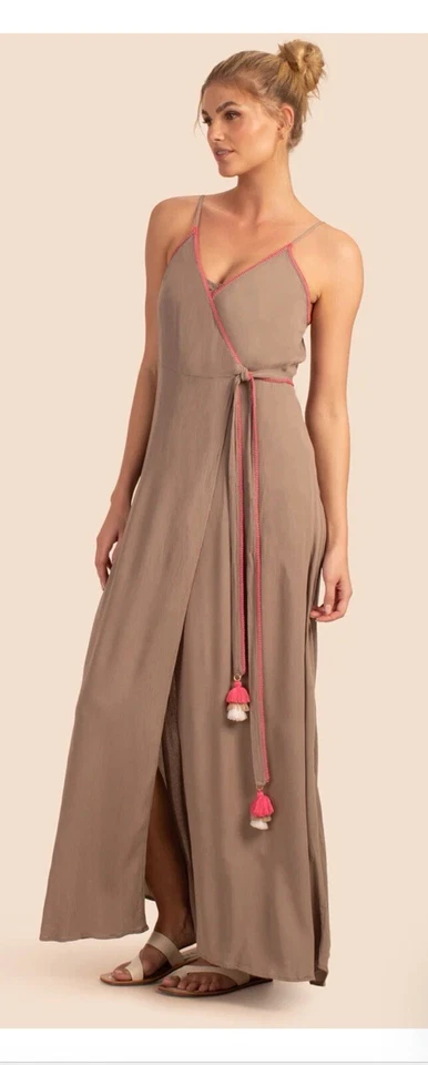 TRINA TURK BRITTANY MAXI WRAP Beachy Breezy COVER UP DRESS SANDSTONE SIZE SMALL - Imagem 3 de 4