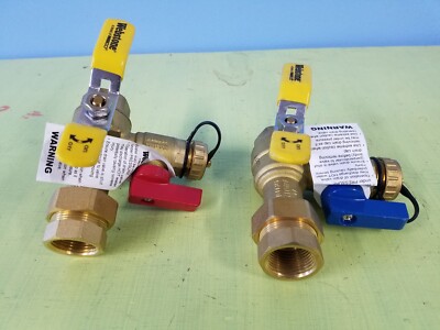 Nibco Webstone Brass Diverter Valves 500W06 1'' X 3/4'' Red Blue Pair