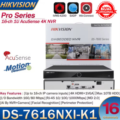 Hikvision 16 Kanal NVR 4K 8MP KEINE POE Gesichtserkennung Netzwerk Video AUFNAHME