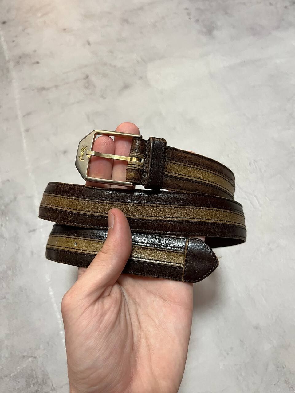 Yves Saint Laurent Cintura Vintage Pelle Striscia Serpente Marrone 105 Uomo