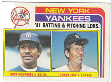 1982 TOPPS BASEBALL #486 NY YANKEES BATTING & PITCHING LDRS JOHN, MUMPHREY - NM