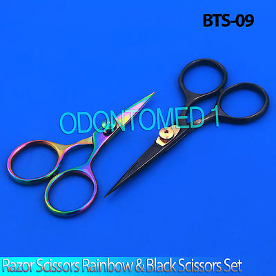 Razor scissors 5'' set Rainbow & Black scissors super sharp blades fly,BTS-09