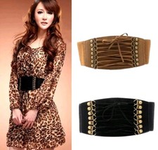 TAN BROWN Corset Belt Waist Trainer Cincher Shaper 4" Wide Band Stretch 25