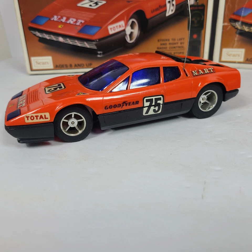 Lot 2 Vintage Sears Radio Controlled Ferrari 512 BB with Original Box Motors RUN - Image 3 of 4