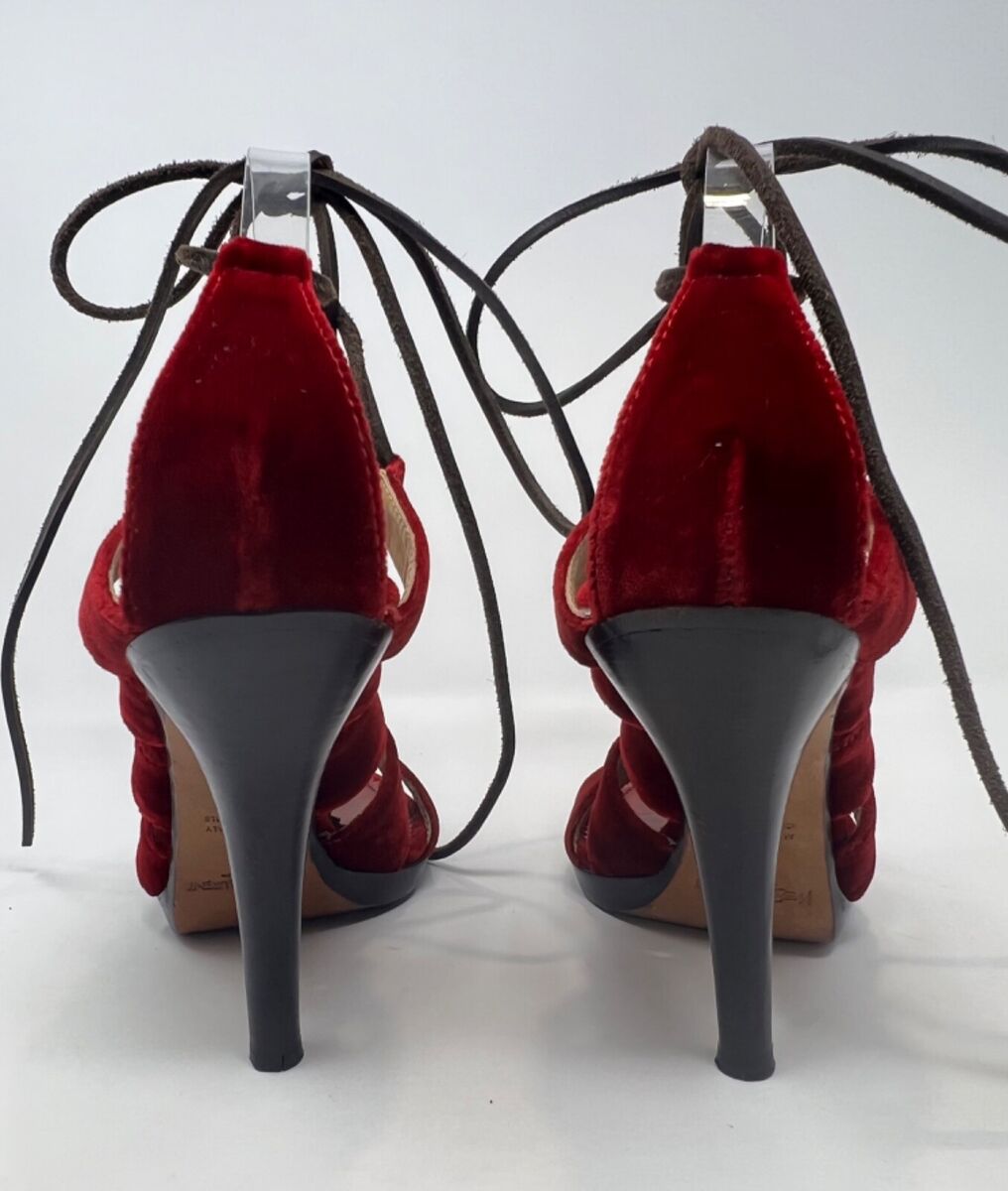 RARE Tom Ford YSL Red Velvet Lace Up Heels Gladiators RARE Tom Ford YSL Red Velvet Lace Up Heels Gladiators