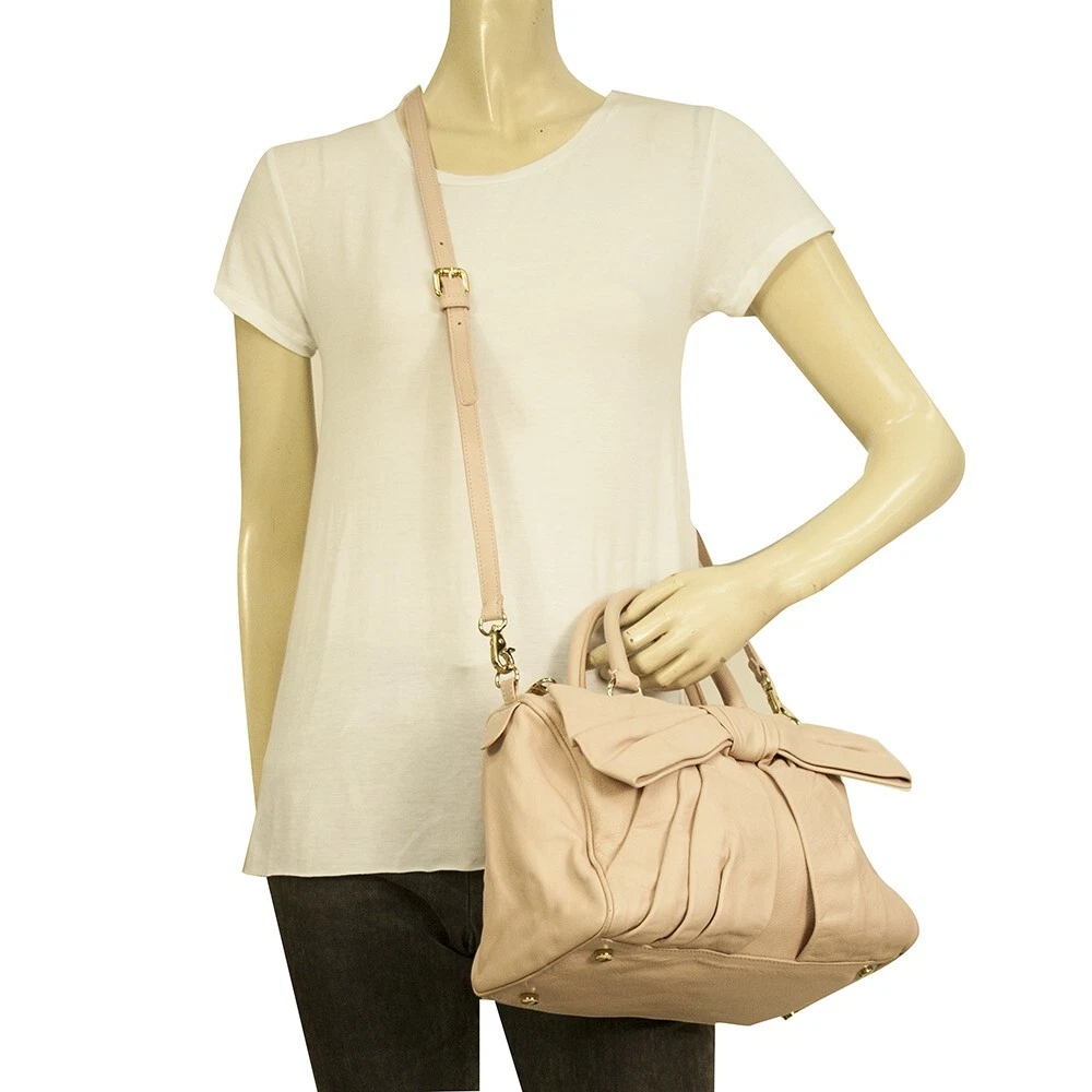 Borsa a mano tracolla grande fiocco cerniera pelle rosa chiaro valentino rossa tracolla