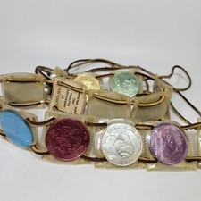 70s Mardi Gras Doubloon Belt Hippie Leather Plastic New Orleans NOLA Vintage