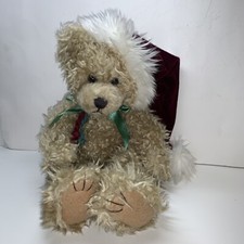 First  Main Plush Scraggles Christmas Bear Santa Hat Green Bow Stuffed Animal