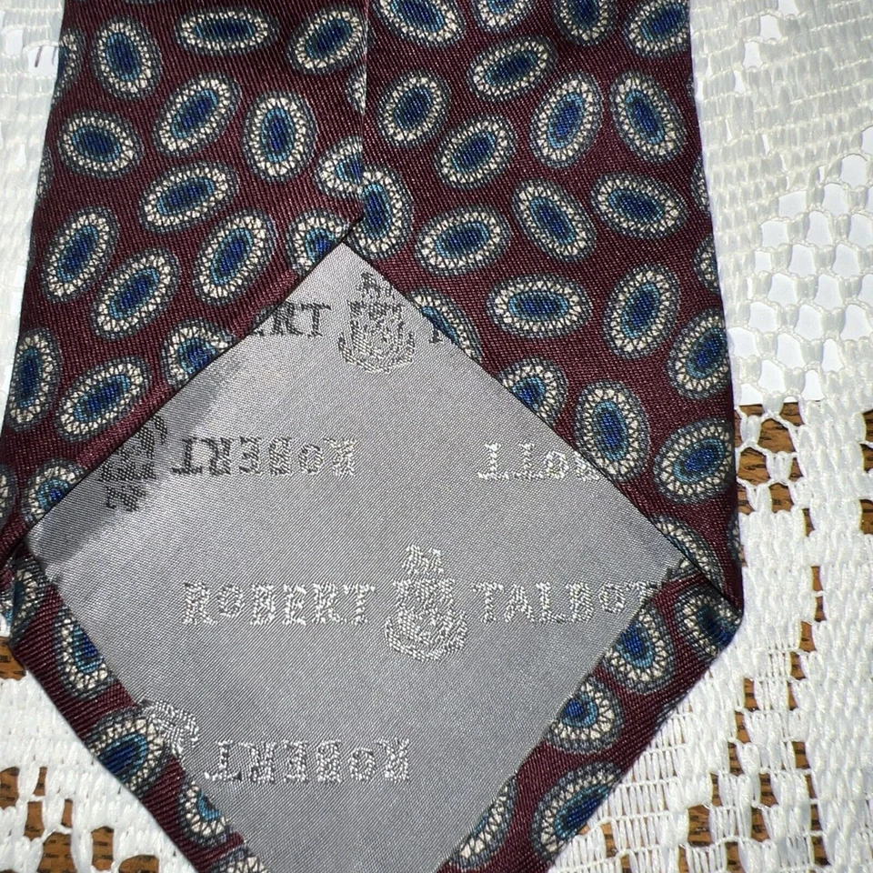 Robert Talbott галстук Cabernet фон с маленький пейсли в синий, зеленый и кремовый - Изображение 3 из 4