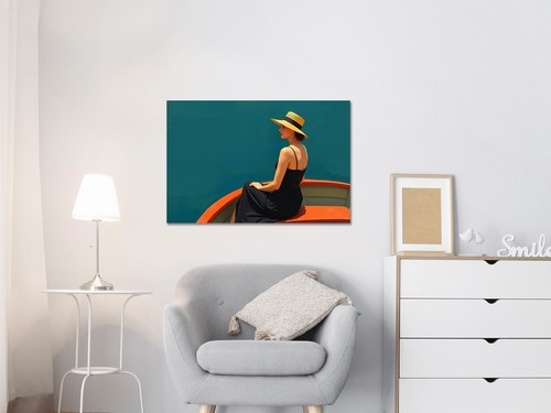 Lady on a boat wearing a hat Edward Hopper Inspired art mounted canvas print - Picture 5 of 9