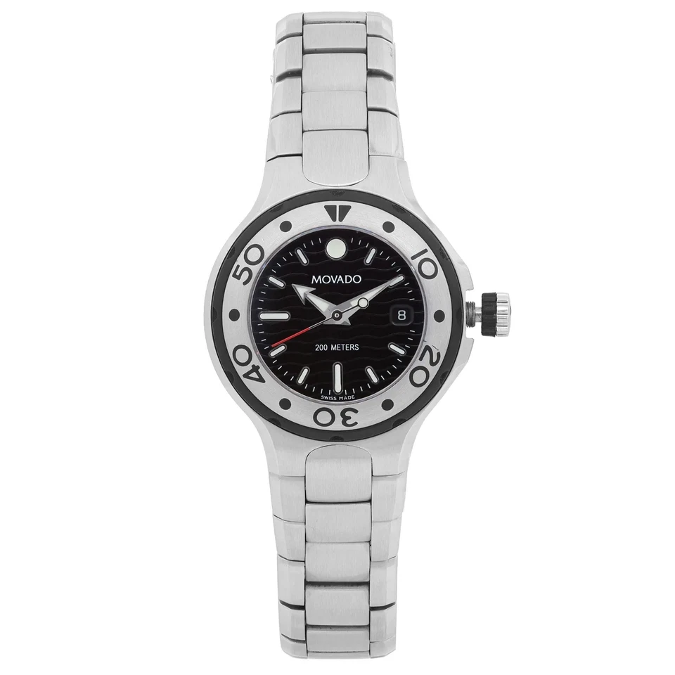 Movado Series 800 28mm Diver's Steel Black Dial Quartz Ladies Watch 2600032