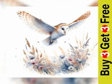 Graceful Barn Owl in Flight Art Print - Serene Nature 5" x 7" Wall Decor