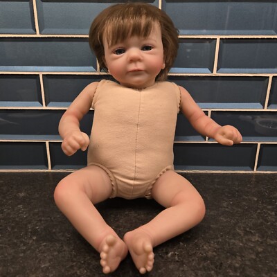 G Legler Reborn Baby Doll Girl Gudrun Legler 18'' Brown Hair Blue Eyes