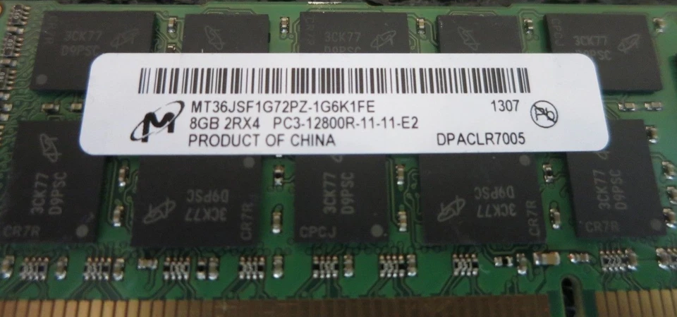 Crucial 8GB RAM PC3-12800R DDR3-1600 2RX4 Memory Module MT36JSF1G72PZ-1G6K1FE - Image 3 of 3