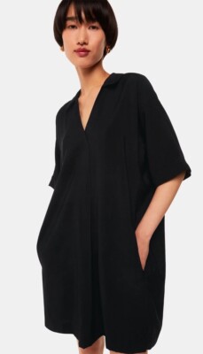 Whistles Relaxed Shirt Dress Black Cotton Blend Boxy Sz Small Pockets  Button | eBay