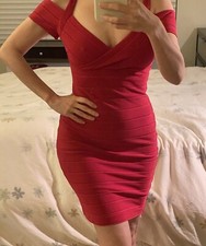 Guess Red off shoulder detail textured dress bodycon 0/XS