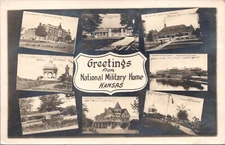 Real Photo Postcard Multiple Views Greetings from National Military Home, Kansas