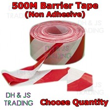 Red & White Hazard Warning Tape - Non Adhesive Barrier Tape 72mm x 500m Rolls