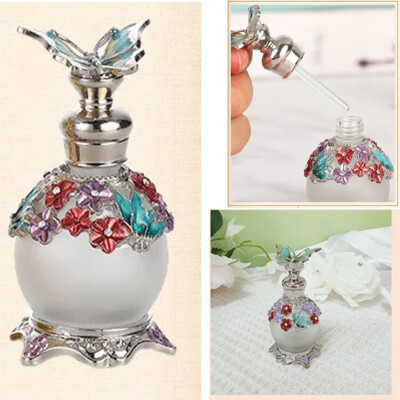 1pc Empty Perfume Bottle White Flower Butterfly Refillable Vintage Antique 25ML