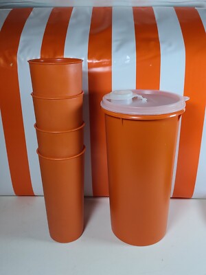 Plateau Tupperware Rond Orange Vintage Années 90 – 4 Compartiments Pour Apéro