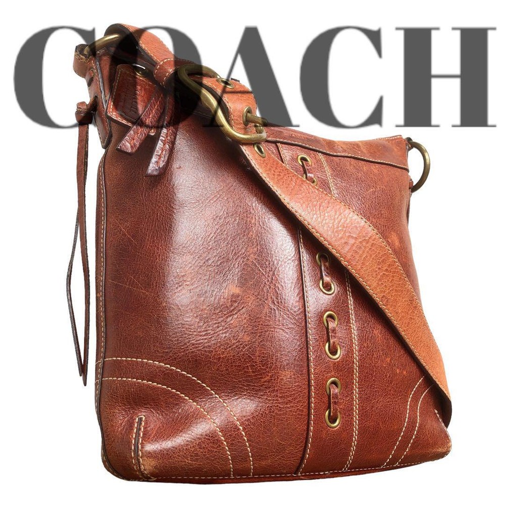 Coach Shoulder Bag Leather Brown Authentic Used JPN 11278